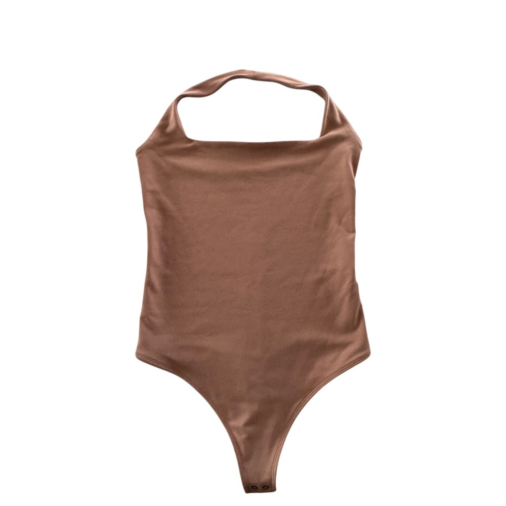 Abercrombie & Fitch Soft A&F Collection Halter Bodysuit Tan Brown Small Thong S